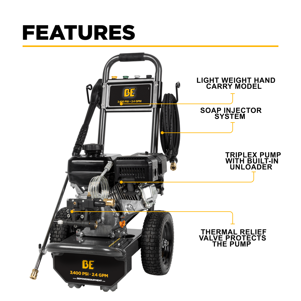 3400PSI 2.5GPM Cold Water Gas Pressure Washer - B3475PX