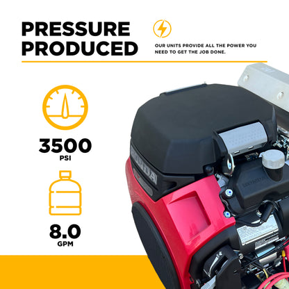 3,500 PSI 8.0 GPM Gas Powered Gear Driven Pressure Washer with a 688cc Honda GX690 engine and CP Pump