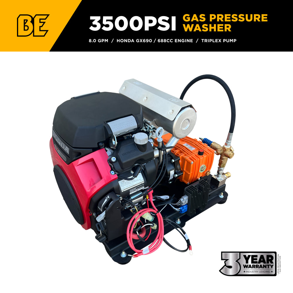 3,500 PSI 8.0 GPM Gas Powered Gear Driven Pressure Washer with a 688cc Honda GX690 engine and CP Pump