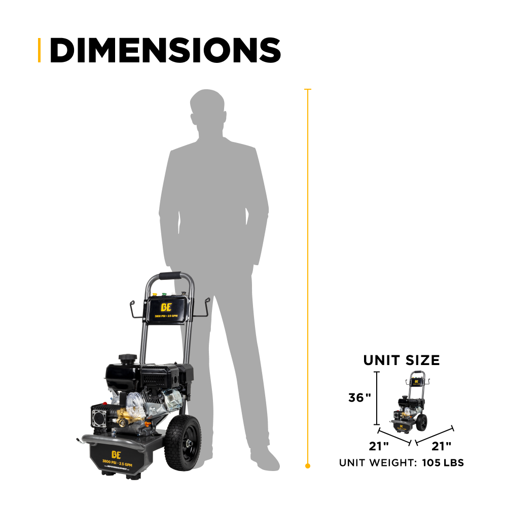 3800PSI 2.5 GPM Cold Water Gas Pressure Washer - B3875PA