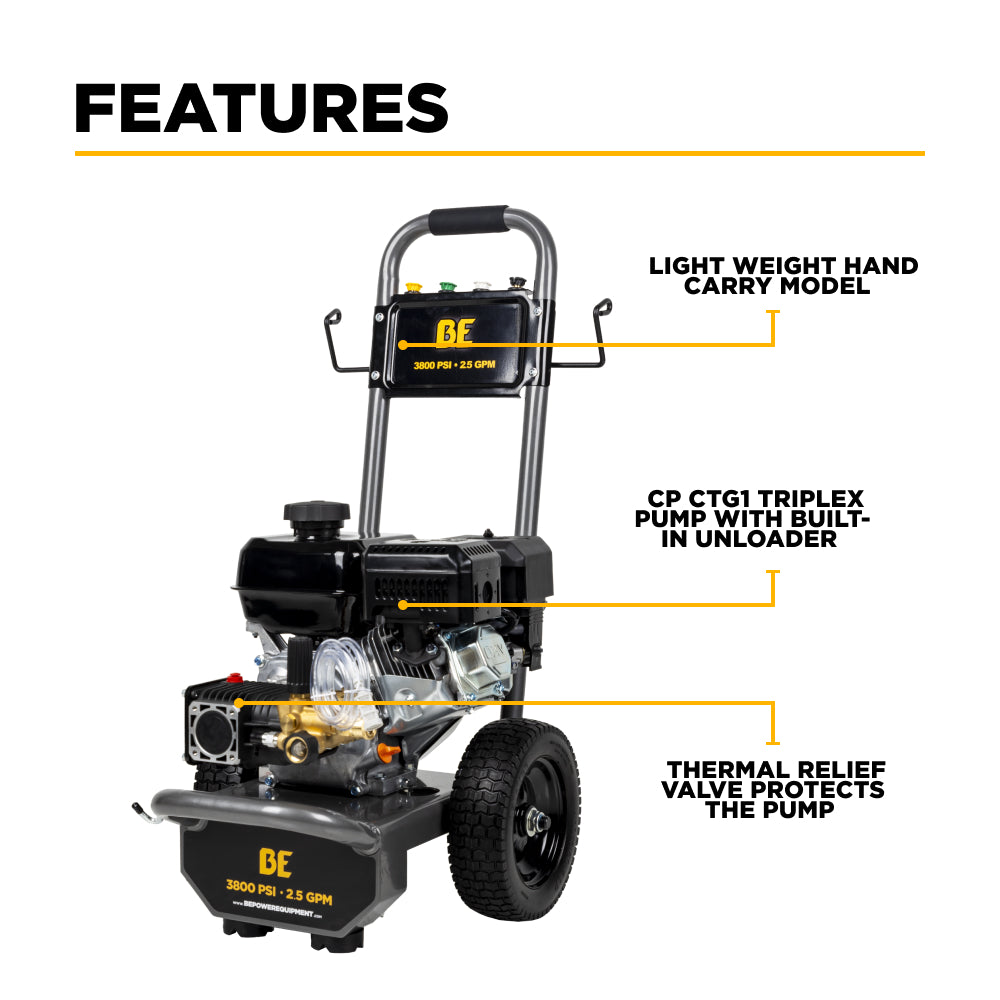 3,800 PSI 2.5 GPM Cold Water Gas Pressure Washer - B3875PA
