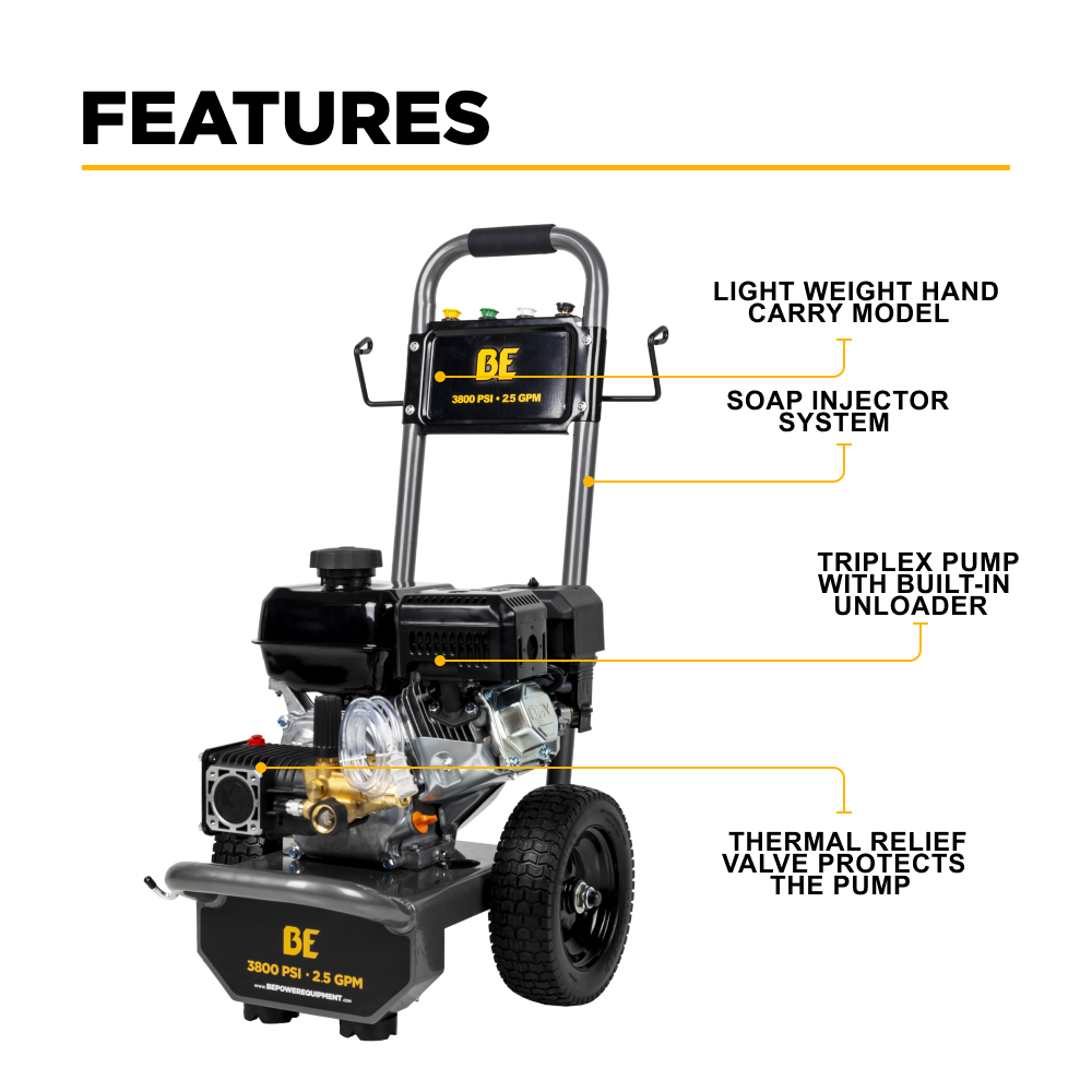 3800PSI 2.5 GPM Cold Water Gas Pressure Washer - B3875PA