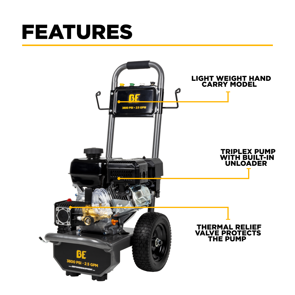 3,800 PSI 2.5 GPM Cold Water Gas Pressure Washer - B3875PA
