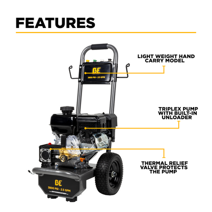 3,800 PSI 2.5 GPM Cold Water Gas Pressure Washer - B3875PA