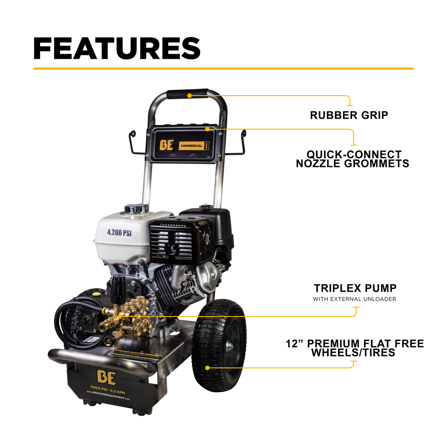 4200PSI 4.2GPM Cold Water Gas Pressure Washer - B4213HSGS