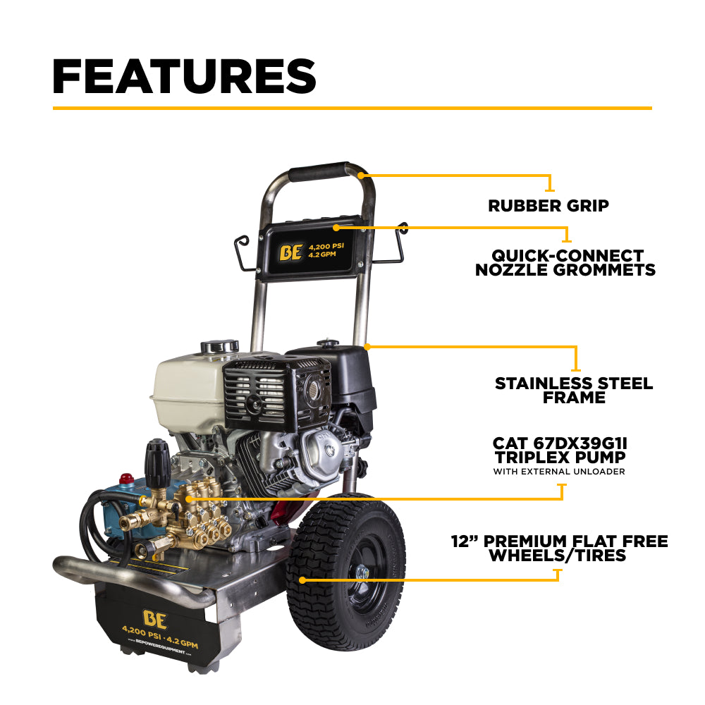 4,200 PSI 4.2 GPM Cold Water Gas Pressure Washer Honda GX390