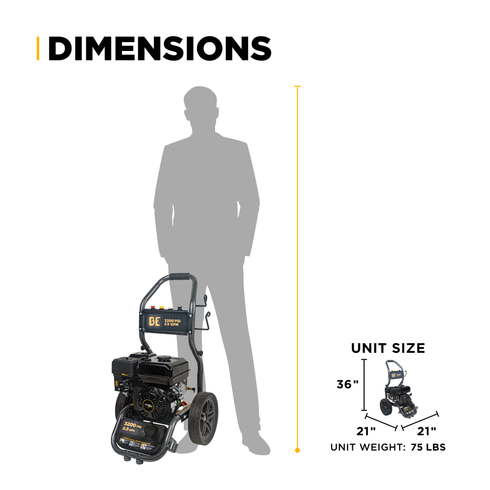 3200PSI 2.5GPM Cold Water Gas Pressure Washer - BE327PX