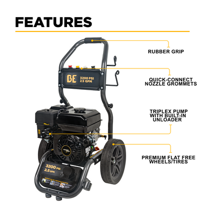 3200PSI 2.5GPM Cold Water Gas Pressure Washer - BE327PX