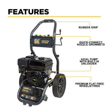 3,200 PSI 2.5 GPM Cold Water Gas Pressure Washer - BE327PX