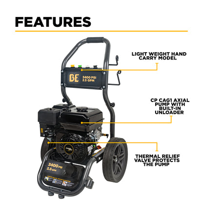 3,400 PSI 2.5 GPM Cold Water Gas Pressure Washer - BE3475PX
