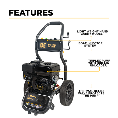 3400PSI 2.5GPM Cold Water Gas Pressure Washer - BE3475PX