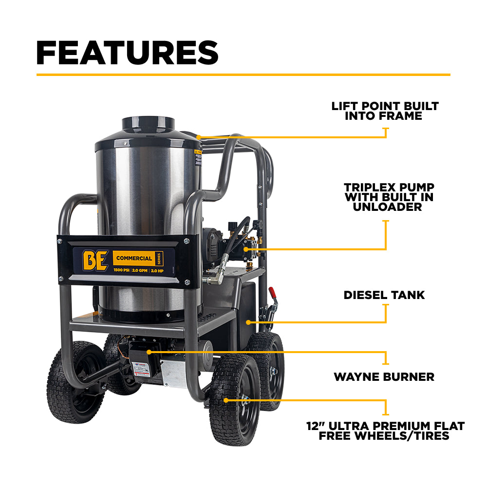 1,500 PSI 2.0 GPM Hot Water Pressure Washer with TechTop Motor and AR Triplex Pump - HW152EA