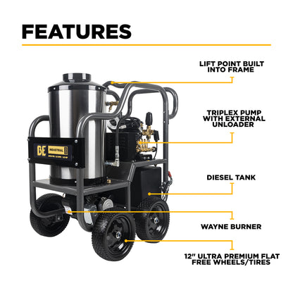 2,000 PSI - 3.5 GPM Hot Water Electric Pressure Washer with Triplex Pump - HW205EBA