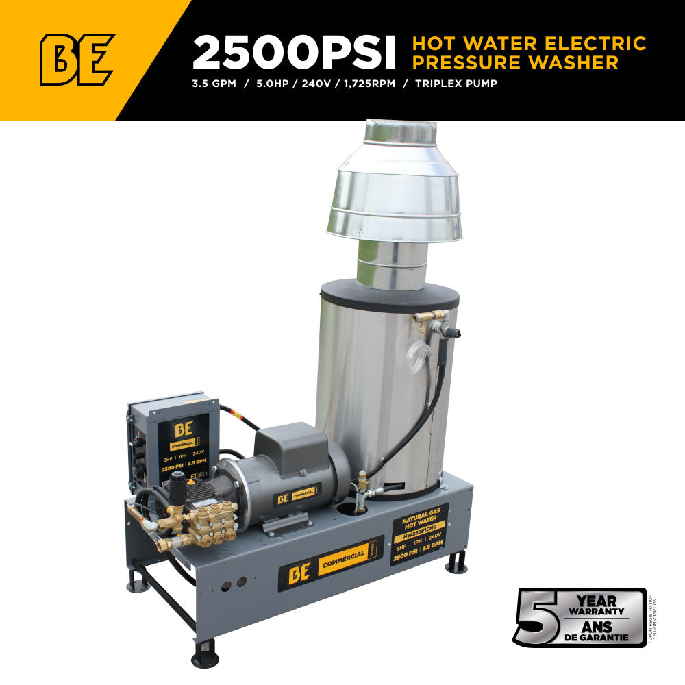 2,500 PSI 3.5 GPM 5.0 HP Electric Hot Water Pressure Washer with Baldor Motor and AR Triplex Pump - HW255E1CNG