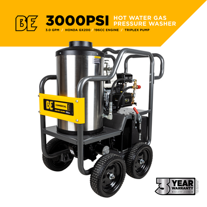 3000PSI 3.0GPM Hot Water Pressure Washer with Honda GX200 Engine and General Triplex Pump - HW2765HG