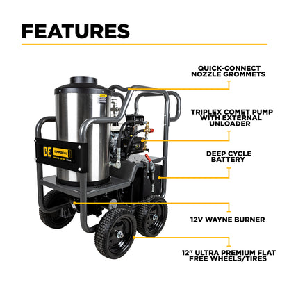 Nettoyeur haute pression à eau chaude de 2 700 PSI - 2,8 GPM avec moteur Honda GX200 et pompe General Triplex 