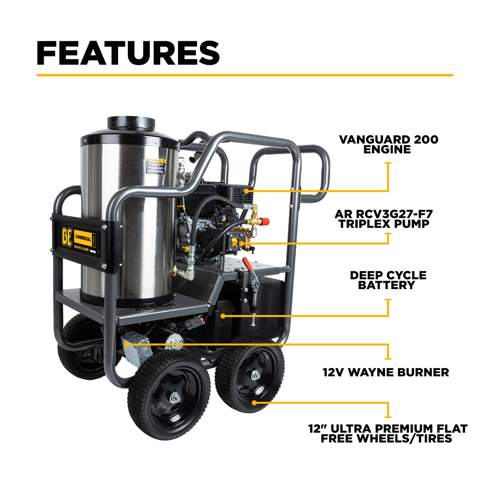2,700 PSI - 3.0 GPM Hot Water Pressure Washer with Vanguard 200 Engine and AR Triplex Pump - HW2765VA