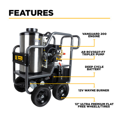 2,700 PSI - 3.0 GPM Hot Water Pressure Washer with Vanguard 200 Engine and AR Triplex Pump - HW2765VA