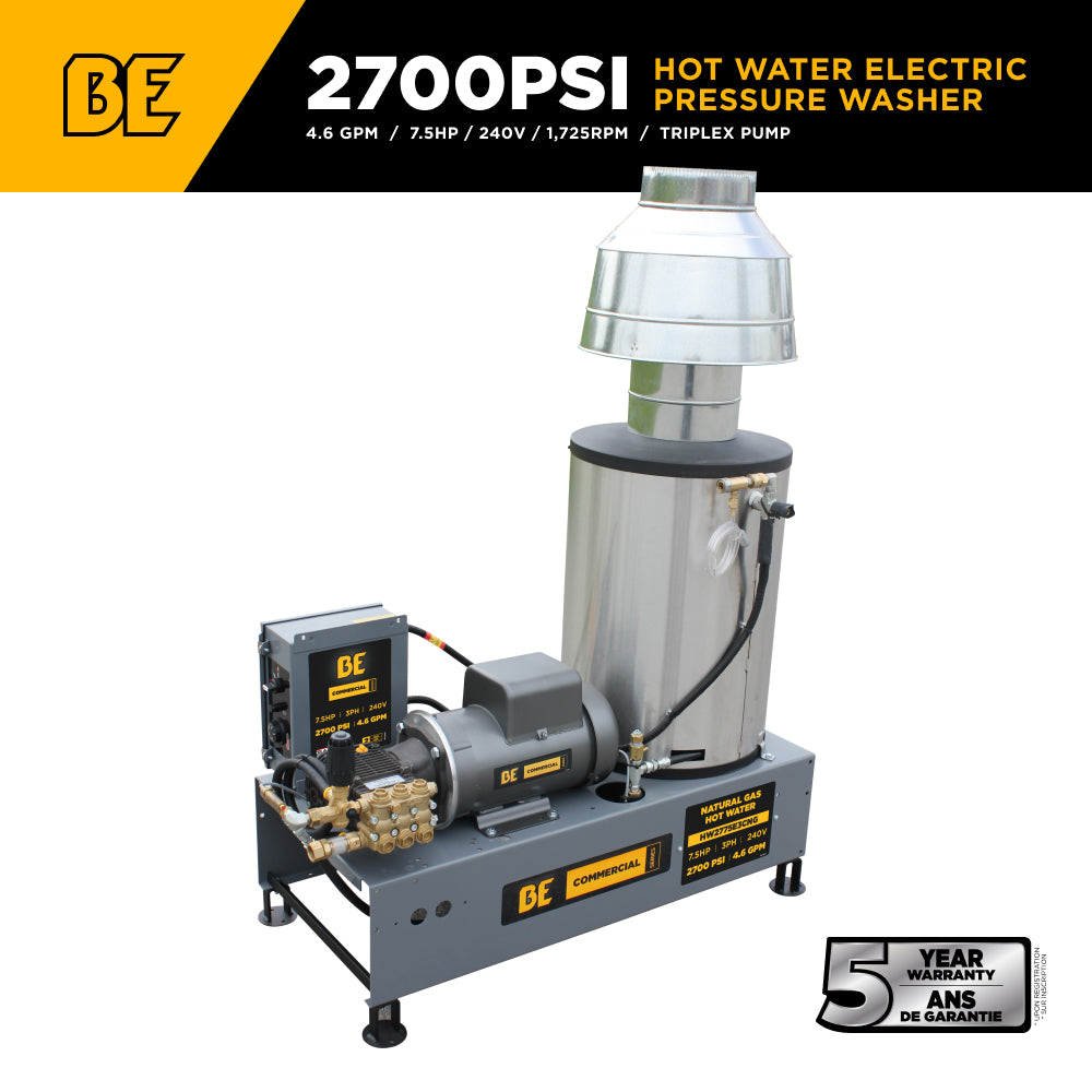 2,700 PSI 4.6 GPM 7.5 HP Hot Water Pressure Washer with Baldor Motor and AR Triplex Pump - HW2775E1CNG