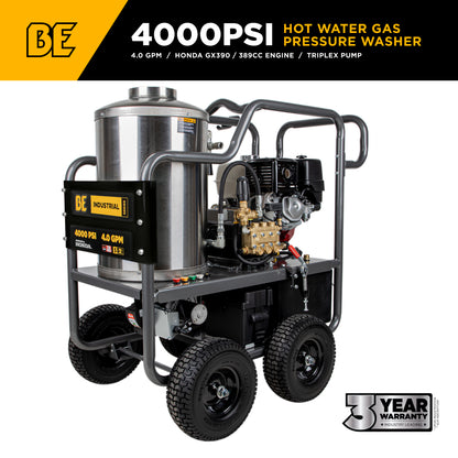Nettoyeur haute pression à eau chaude de 4 000 PSI - 4,0 GPM avec moteur Honda GX390 et pompe General Triplex à entraînement par courroie