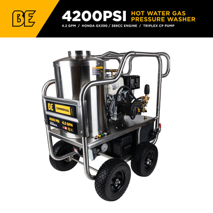 4,200 PSI 4.2 GPM Gas Direct Drive Diesel Fired Hot Water Pressure Washer with Triplex Pump - HW4213HSAS