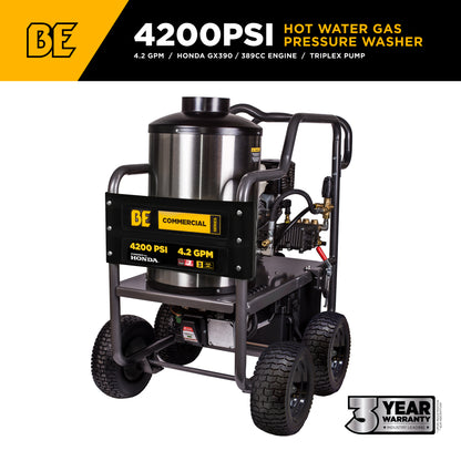 Nettoyeur haute pression à eau chaude de 4 000 PSI - 4,0 GPM avec moteur Honda GX390 et pompe General Triplex