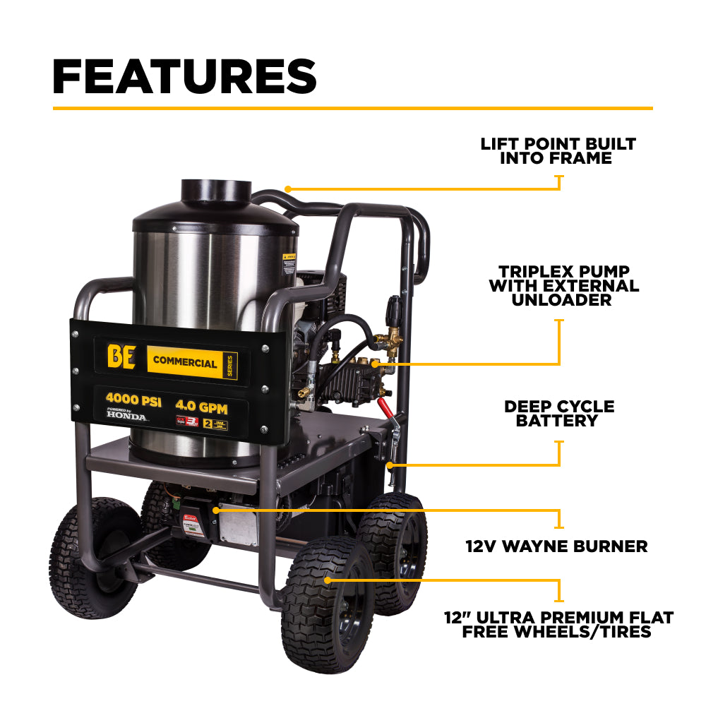 4,000 PSI - 4.2 GPM Hot Water Pressure Washer with Honda GX390 Engine and General Triplex Pump - HW4013HG
