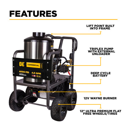 4,000 PSI - 4.2 GPM Hot Water Pressure Washer with Honda GX390 Engine and General Triplex Pump - HW4013HG