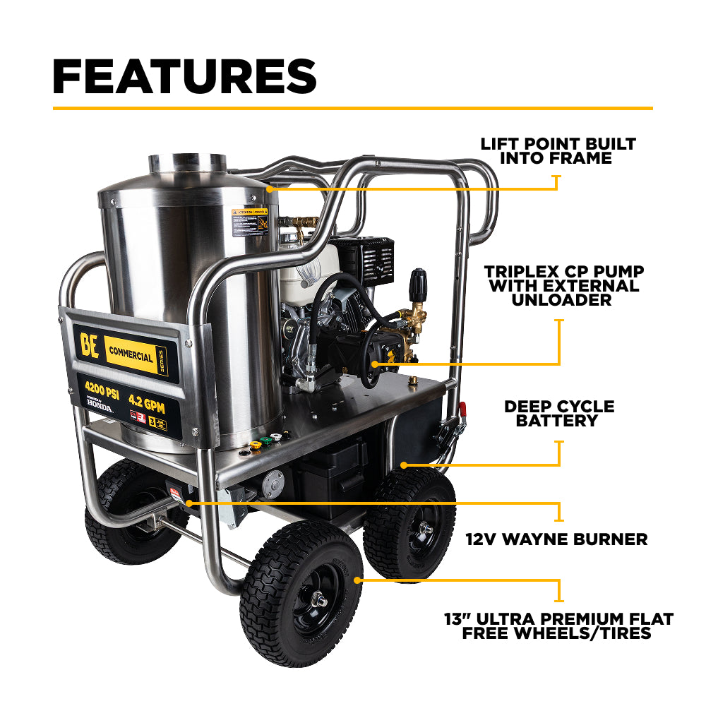 4,200 PSI 4.2 GPM Gas Direct Drive Diesel Fired Hot Water Pressure Washer with Triplex Pump - HW4213HSAS