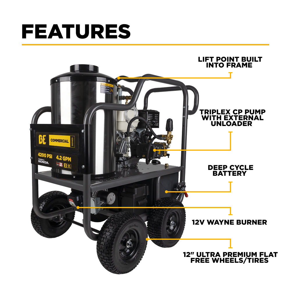 4,200 PSI - 4.2 GPM Hot Water Pressure Washer with Honda GX390 Engine and CP Triplex Pump - HW4213HA
