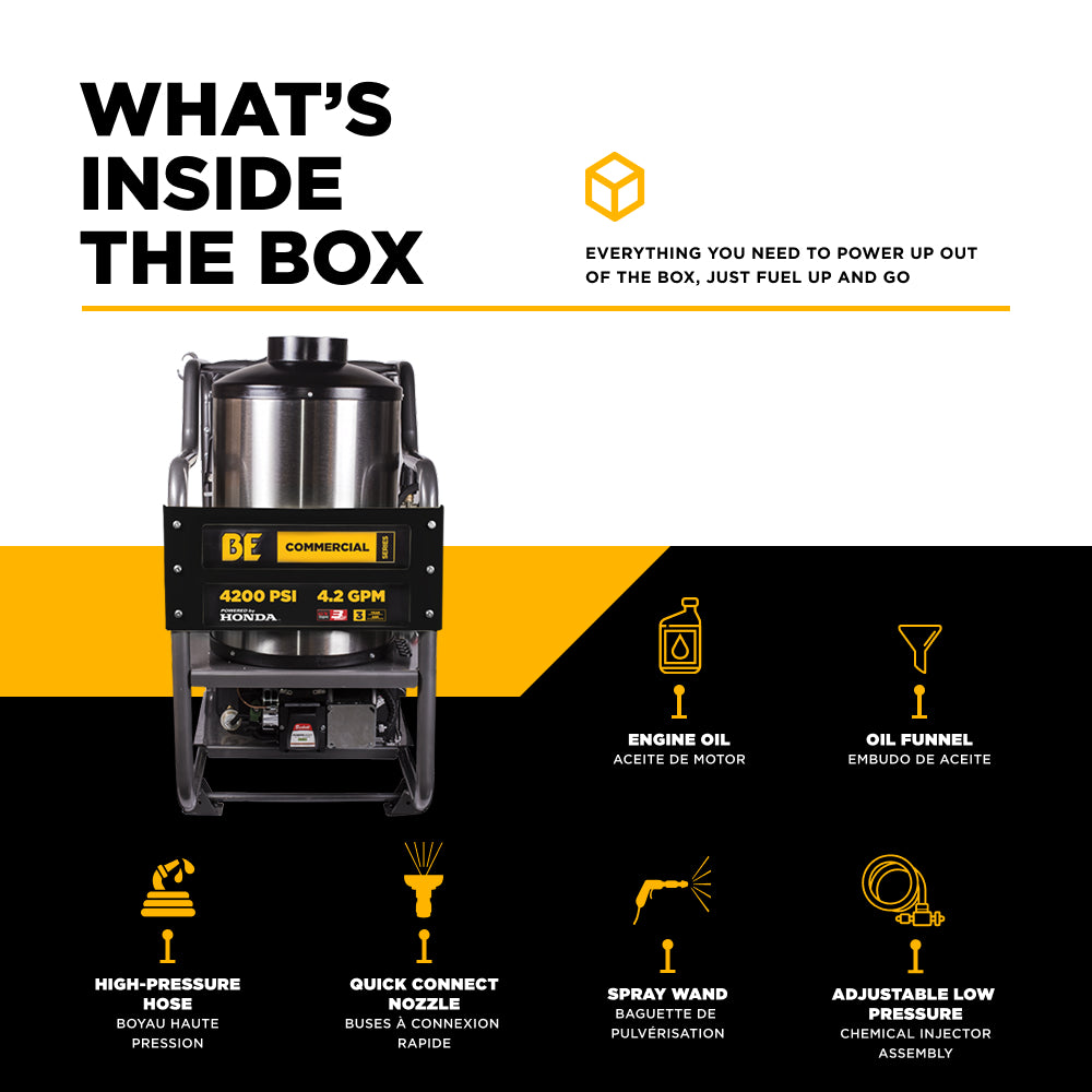 Nettoyeur haute pression à eau chaude de 4 000 PSI - 4,0 GPM avec moteur Honda GX390 et pompe General Triplex