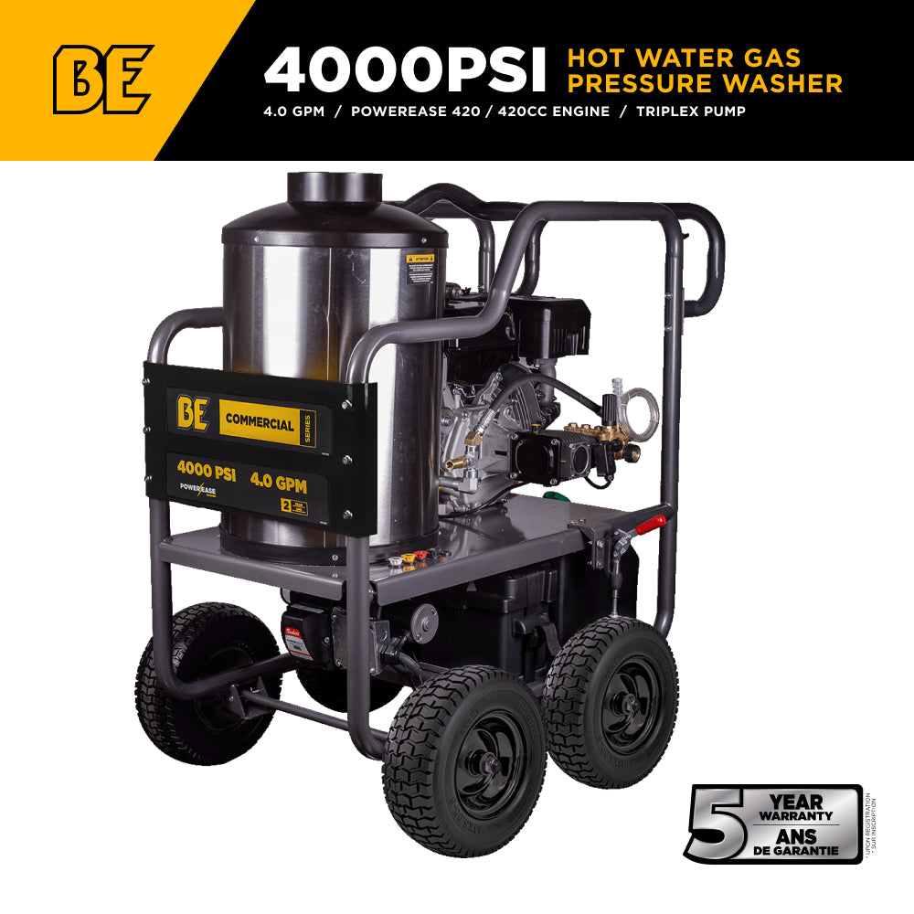 4,000 PSI - 4.0 GPM Hot Water Pressure Washer with Powerease 420 Engine and AR Triplex Pump - HW4015RA
