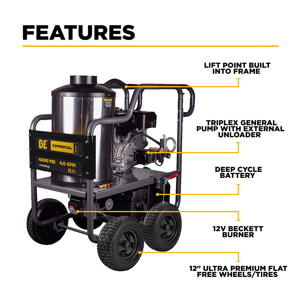 4,000 PSI - 4.0 GPM Hot Water Pressure Washer with Powerease 420 Engine and AR Triplex Pump - HW4015RA