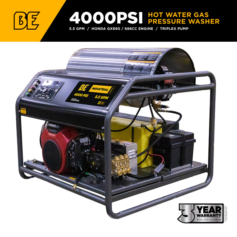 4,000 PSI - 5.5 GPM Hot Water Pressure Washer with Honda GX690 Engine and AR Triplex Pump - HW4024HA12V