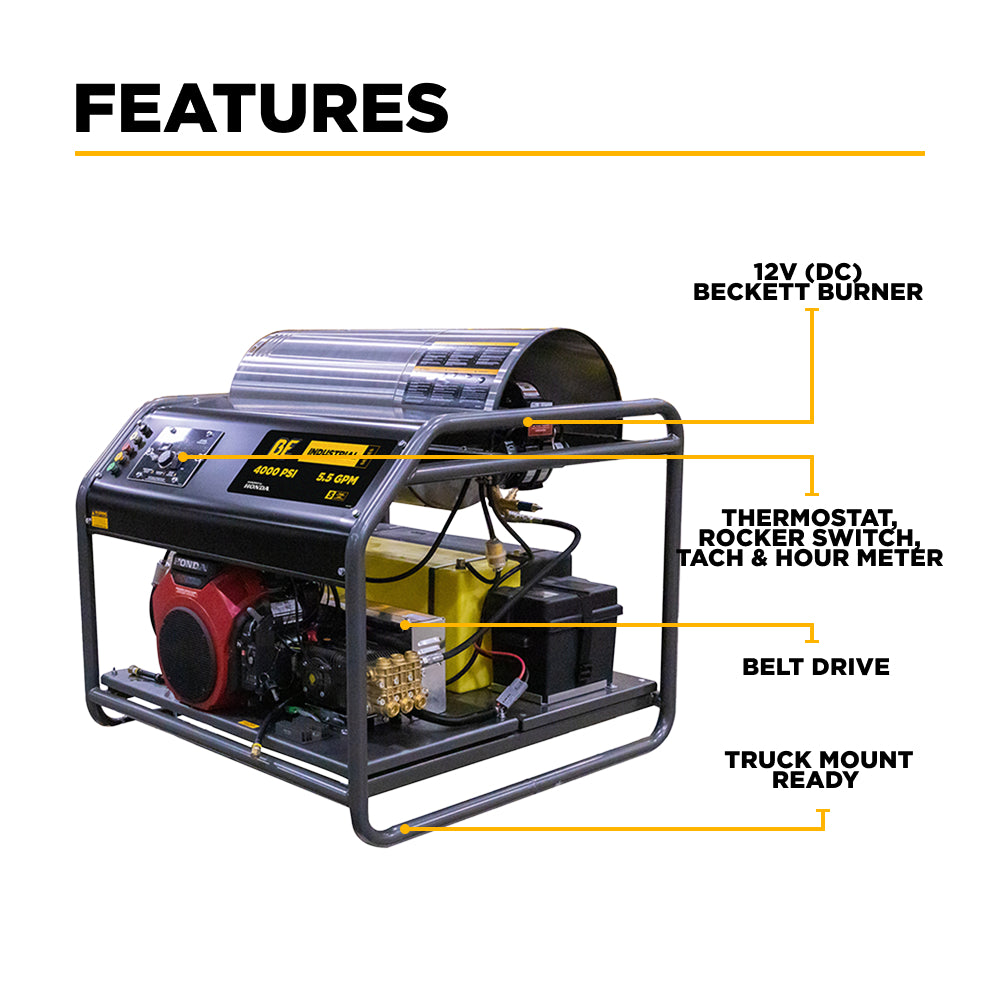 4,000 PSI - 5.5 GPM Hot Water Pressure Washer with Honda GX690 Engine and AR Triplex Pump - HW4024HA12V