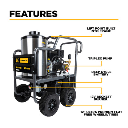4,200 PSI - 4.0 GPM Hot Water Pressure Washer with Vanguard 400 Engine and AR Triplex Pump - HW4214VA