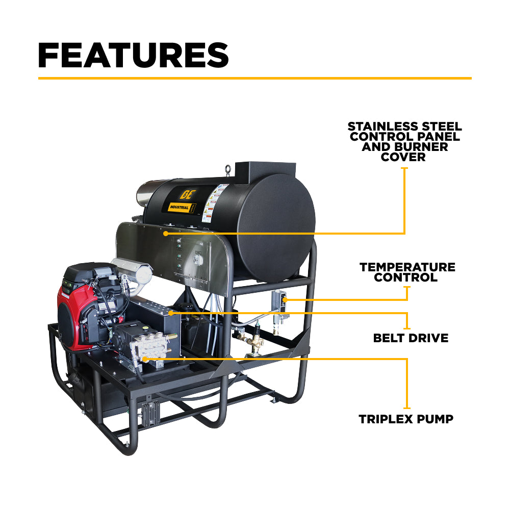 3,000 PSI 10 GPM Hot Water Gas Pressure Washer Skid with General Triplex Pump - SE5815HHZGP
