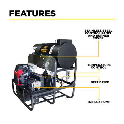 3,000 PSI 10 GPM Hot Water Gas Pressure Washer Skid with General Triplex Pump - SE5815HHZGP