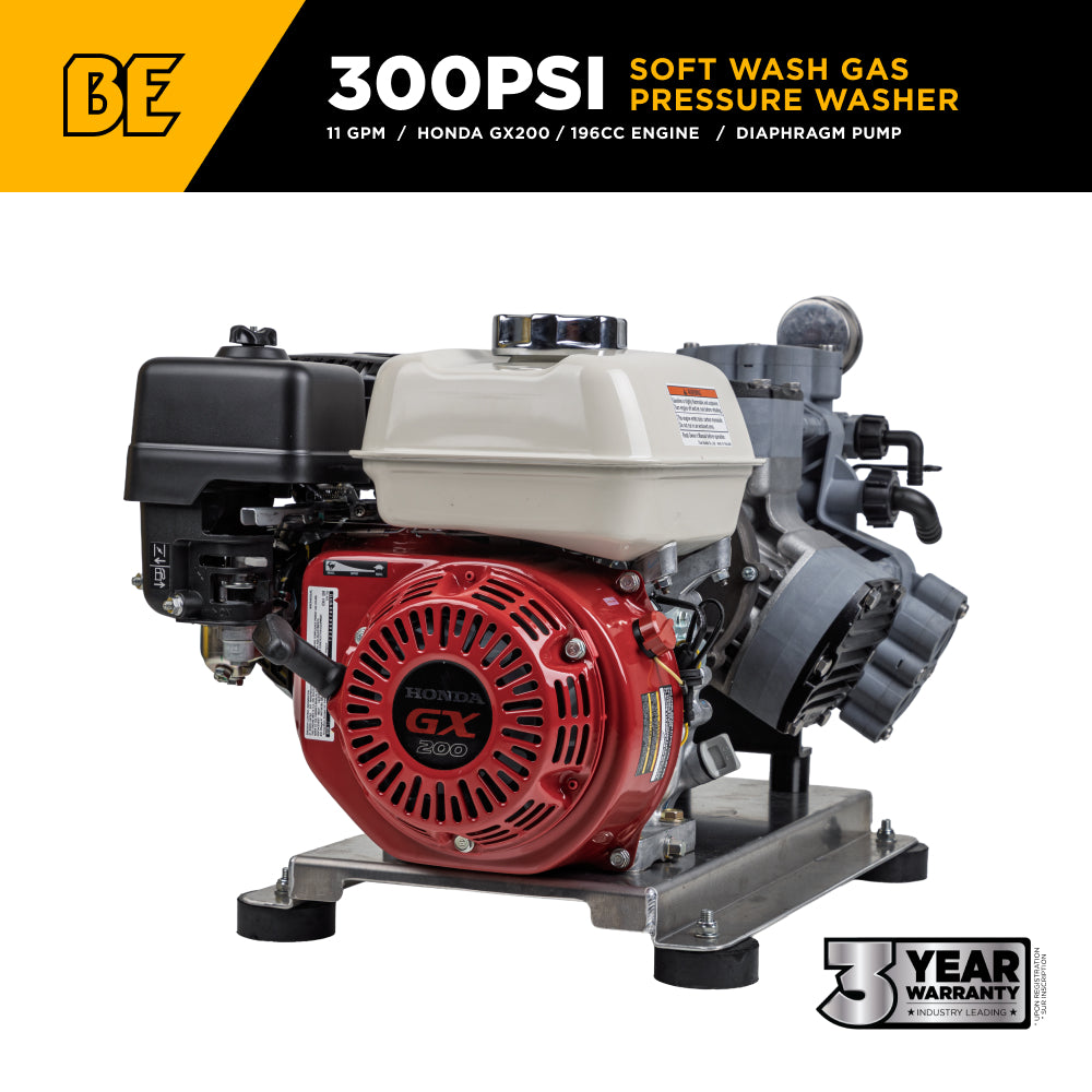 300 PSI 11.0 GPM Gas Gear Drive Commercial Mobile Soft Wash System