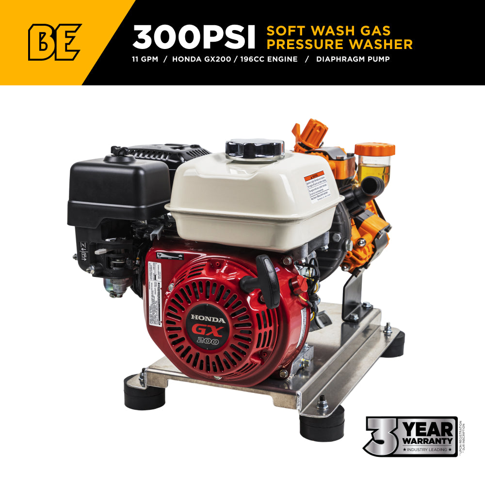 300 PSI 11.0 GPM Gas Gear Drive Commercial Mobile Soft Wash System - SW1165HZ