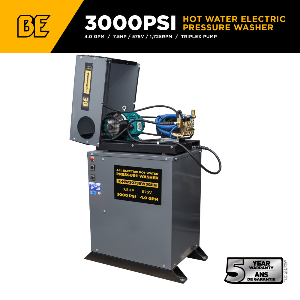 3,000 PSI 4.0 GPM 7.5 HP Hot Water Pressure Washer with 7.5HP Motor and General Triplex Pump - X-HW3075EW3GEN