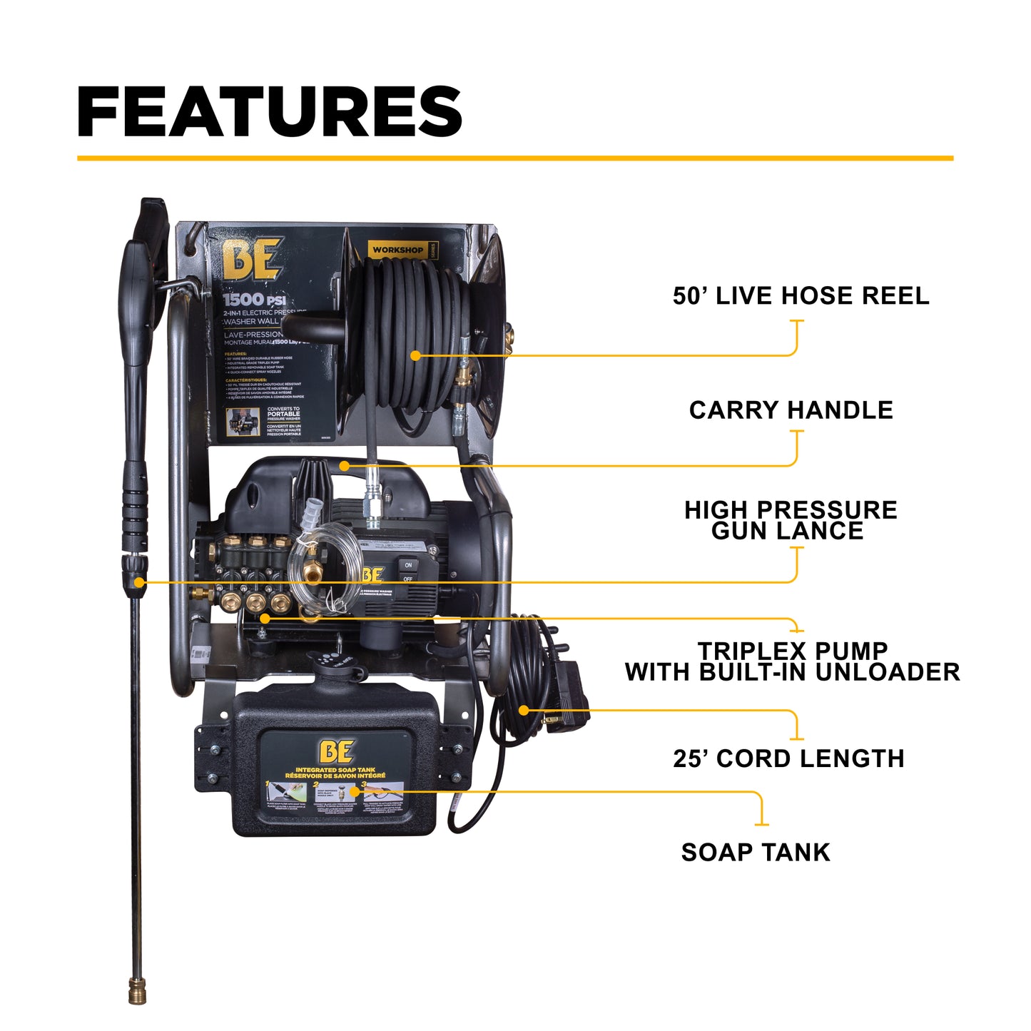 1,500 PSI 1.6 GPM 1.5 HP Electric Pressure Washer with Powerease Motor and Triplex Pump - P1515EPNW