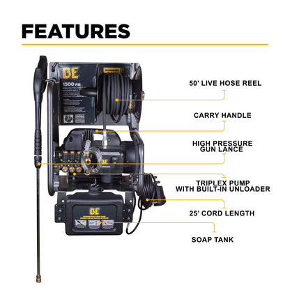 1,500 PSI 1.6 GPM 1.5 HP Electric Pressure Washer with Powerease Motor and Triplex Pump - P1515EPNW