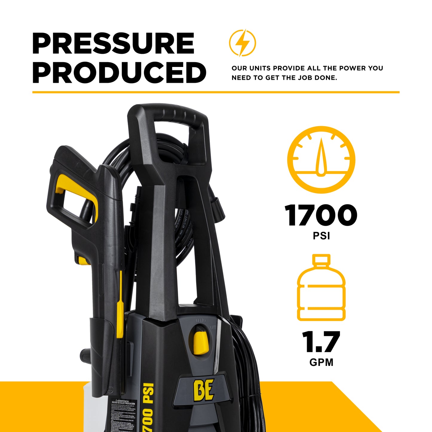 Nettoyeur haute pression électrique de 1 700 PSI - 1,7 GPM avec moteur Powerease et pompe axiale AR