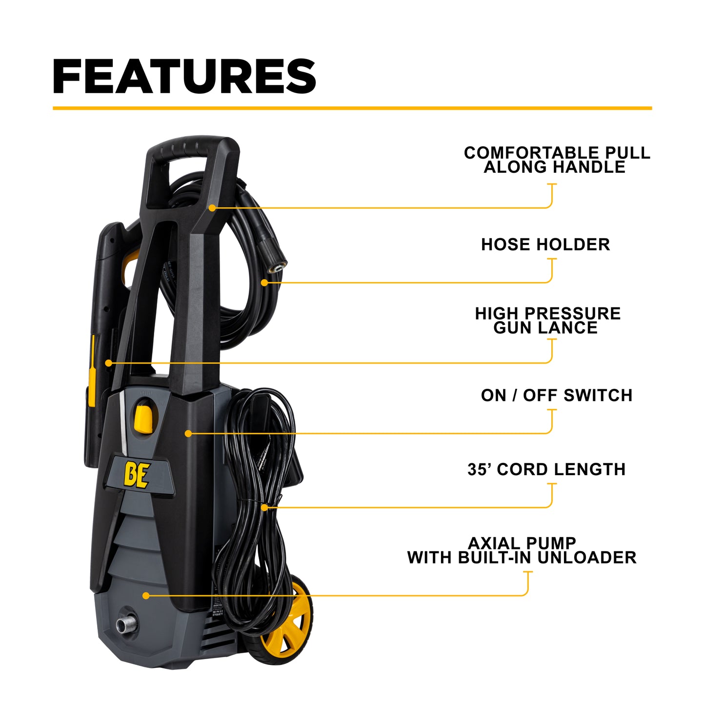 Nettoyeur haute pression électrique de 1 700 PSI - 1,7 GPM avec moteur Powerease et pompe axiale AR