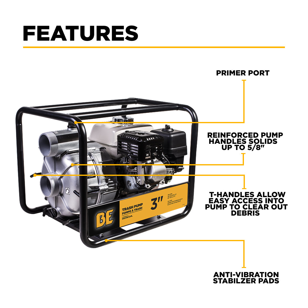 3" 36PSI 264GPM Semi-Trash Transfer Pump with Honda GX200 Engine