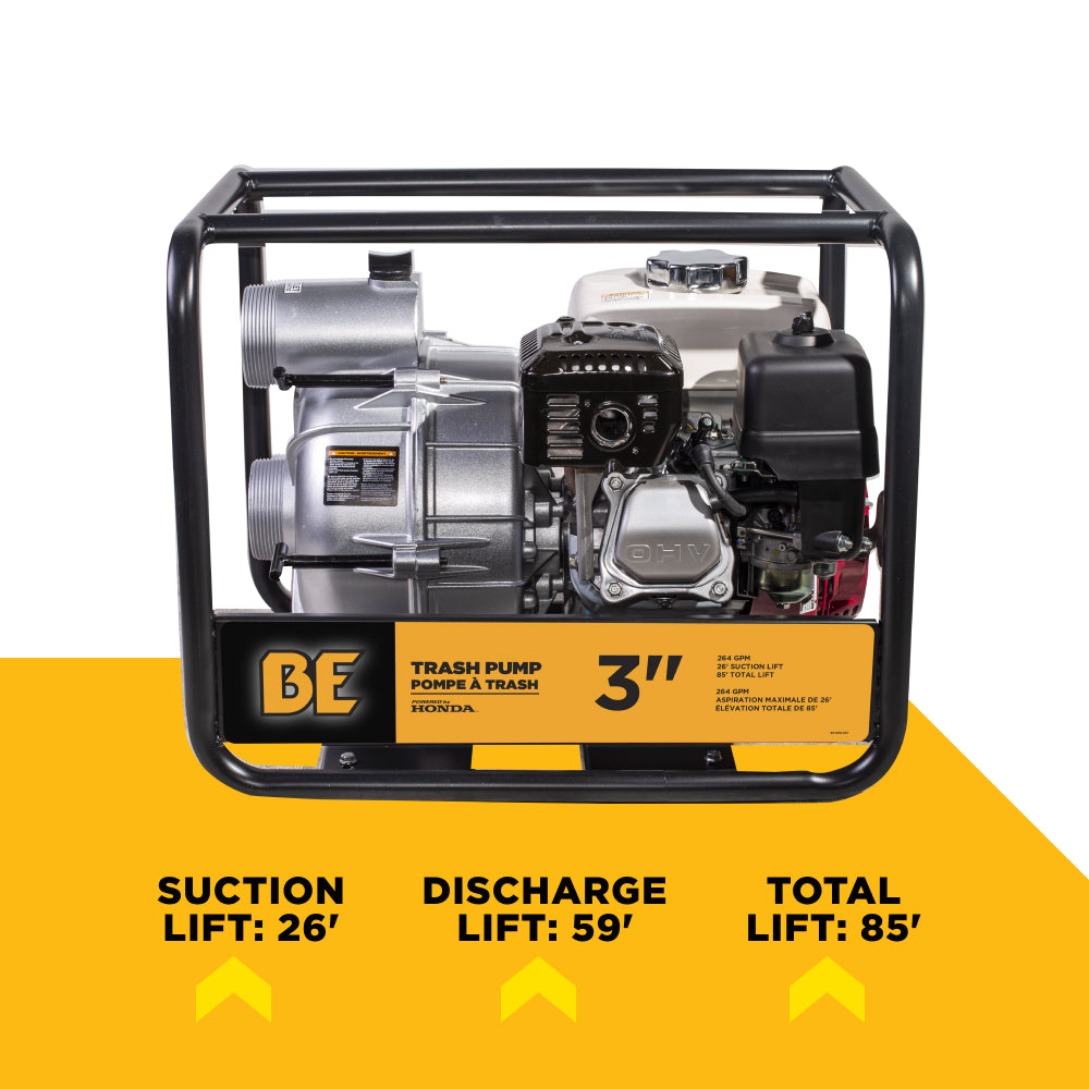 3" 36PSI 264GPM Semi-Trash Transfer Pump with Honda GX200 Engine